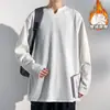Camiseta Masculina de Manga Longa Pesada Outono Inverno Roupa de Baixo Solta Tamanho Grande Casual Inverno Forrada com Lã Camiseta de Manga Longa Base