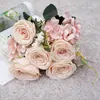 Oferta Especial Grande Ramo 9 Cabeças Hortênsia Buquê Redondo de Rosas Flores Artificiais Flores Falsas Floricultura de Casamento Decoração de Casa Flores