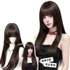 Peruca para cabeça inteira para mulheres, com aparência natural, simula cabelo humano, corte de princesa, volumosa, cabelo longo e liso, adequada para uso diário e contorno facial