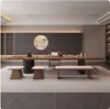 Mesa de Chá Visual Moderna de Painel Grande Combinação de Mesa de Chá e Cadeiras de Madeira Maciça Chaleira de Escritório de Ponta Embutida Integrada