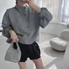 Chic Coreano Estilo Diseño Francés Elegante Primavera y Otoño Nuevo Casual Botones Cuello Alto Cordón Trasero Sudadera con Letras para Mujer