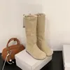 Botas slouch de fondo plano forradas de polar para personas bajas, botas altas arrugadas, botas de nieve de suela blanda, plegables en dos direcciones, botas de algodón engrosadas para mujer