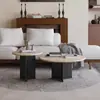 Conjunto de Mesa de Centro em Travertino Estilo Wabi-Sabi, Redondo em Madeira de Nogueira, para Sala de Estar, Mesa de Centro e Mesa Lateral Vintage de Luxo Leve de Designer