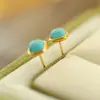 Pendientes de Plata de Ley S925 con Turquesa Sintética en Forma de Cubo de Azúcar para Mujer, Nuevo Estilo Chino, Pequeños y Exquisitos, Pendientes de Gama Alta, Regalo de Año Nuevo