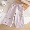 Macacão bordado estilo cartoon fofo para meninas, estilo coreano, calça comprida fashion e versátil, novas calças casuais de primavera e outono para bebês meninas