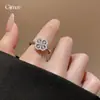 Brillo Resplandeciente~ Anillo Abierto Flor Hueca Gota de Agua de Circonita, Anillo de Estilo Nicho de Alta Gama, Exquisito Accesorio Versátil para la Mano