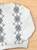 Novedad Otoño 2026 Ropa Infantil Conjunto de Cárdigan con Patrón de Diamantes para Niños Chaqueta y Pantalones de Jacquard Texturizado con Cuello Redondo Moderno