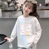 Camiseta de Algodão Puro para Crianças Primavera e Outono, Top Estiloso e Macio Estampado para Meninas, Camiseta Básica de Manga Longa para Meninos, Roupa Infantil