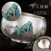 Juego de Té Kung Fu de Plata Dorada - Una Tetera y Dos Tazas, Diseño de Paisaje Pintado a Mano, Caja de Regalo de Tetera y Taza de Té Estilo Chino, Regalo Empresarial