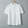 Camisa Casual de Manga Corta Simple de Moda para Hombre, Verano 2025, Camisa de Algodón y Lino, Top Casual con Cuello Mao