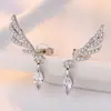 Moda Elegante Zirconia Ojo de Caballo Alas de Ángel Pendientes Mujer Retro Dulce Fresco Zirconia Alas Pendientes
