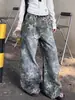Jeans de Pierna Ancha Rectos para Mujer Chao Li Youhuo Lavados con Estampado de Estrellas de Impresión Completa, Nuevo Estilo Otoño, Holgados, Adelgazantes