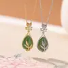 Yiluyin S925 Prata Esterlina Banhada a Ouro Jade Hetian Natural Pingente Pipa Colar Exquisito Corrente para Clavícula de Luxo Leve