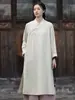 Vestido Largo de Estilo Chino Original para Mujer, Otoño, Lino, Retro, Cuello Diagonal, Cuello Alto, Botones, Cheongsam Mejorado