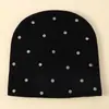 Amazon Cross-Border Novo Chapéu Gorro Fino de Outono e Inverno para Homens e Mulheres, Chapéu de Tricô Pulôver Fashion com Strass, à Prova de Vento, Cor Sólida