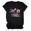 Camiseta de moda transfronteiriça europeia e americana, vibes assustadoras, personalidade, nova, gola redonda, manga curta, feminina, plus size, atacado