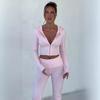 Otoño 2023 Nuevo Europeo y Americano Transfronterizo Amazon Transfronterizo Color Sólido Ajustado Corto Top con Capucha Traje de Pantalón Casual