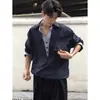 Camisa Azul Marinho Falsa de Duas Peças de Manga Longa para Homem, Camisa de Outono Estilo Preguiçoso com Design de Retalhos e Jaqueta Solta