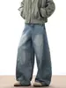 Jeans de trabajo retro americano de pierna curva, unisex, nueva colección otoño 2026, tiro alto, corte holgado, pierna recta, pierna ancha, pantalones estilo guadaña