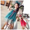 Vestido de Cuadros para Niña con Diadema, Vestido de Princesa, Nuevo Estilo de Verano, Ropa Infantil de Comercio Exterior, Mayoreo, Edades 3-8