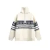 Suéteres Americanos de Peso Pesado con Cuello Alto para Otoño e Invierno para Hombres y Mujeres, Chaquetas de Punto Modernas de Marca de Patrón Fair Isle Holgado Navideño
