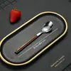 Juego de Cuchillo, Tenedor y Cuchara de Acero Inoxidable con Mango de Grano de Madera en Stock, Juego de Cubiertos de Acero Inoxidable con Mango de Madera Imitación, Cuchillo y Tenedor para Bistec, Vajilla Occidental