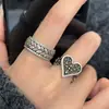 Anillo Nuevo de Corazón y Cruz con Textura Vintage para Mujer, Estilo de Nicho Desgastado, Anillo Abierto Ajustable Simple y Versátil para Mujer