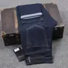 Jeans retos azul escuro de alta qualidade para homens, tecido de cor primária, lavado, stretch fino, calças casuais de negócios masculinas, moda