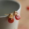 Aretes de Moda Clásicos con Forma de Calabaza, Estilo Palacio, Color Nacional, Rojo Meridional, Diseño de Lujo Ligero, Exquisitos Aretes con Incrustaciones de Oro