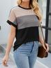 Ropa de Mujer para Exportación Transfronteriza Europea y Americana Amazon Nuevo Casual Cuello Redondo Rayas Contrastantes Manga Corta Camisetas Tops