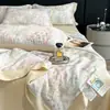 Juego de ropa de cama de cuatro piezas de Lyocell Tencel para verano, sábanas de seda de lujo ligero, funda de edredón sedosa y suave para dormir sin ropa, productos refrescantes de verano