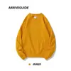 Sudadera de Algodón Puro Pesado Ag380G con Felpa, Color Sólido, Manga Larga, Cuello Redondo para Hombre, Corte Holgado, Estilo Americano, Estampado de Marca de Moda