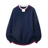 Suéter Pulóver de Punto para Hombre Otoño Invierno Bloque de Color Falso Dos Piezas Cuello Redondo Moda Juvenil Holgado Casual Capa Base de Punto