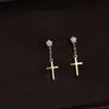 Pendientes de Cruz de Circonita Estilo Coreano para Mujer, Pendientes con Borlas de Diseño Único, Lujo Ligero de Moda, Accesorios Versátiles al por Mayor