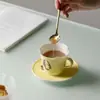 Taza de Café con Platillo y Cuchara Rinyu Guisong Cultural y Creativo Perrito Dormido Linda Ins Arte Latte Taza Americana Hogar Oficina Taza de Agua