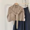 Chal exterior de punto con mezcla de lino, versión extragrande para primavera y otoño, adecuado para ir al trabajo, bufanda protectora para el cuello, color liso simple, calentador de cuello de alta gama