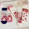 Calcetines de cuadros de tablero de ajedrez para mujer, nuevos calcetines de oso de dibujos animados hasta la pantorrilla, algodón, calcetines rectos de diamante para mujer, venta al por mayor, calcetines Zhuji