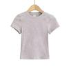 Camiseta de manga corta con hombros descubiertos y encaje en la espalda gris simple para mujer, top corto ajustado de verano, color negro