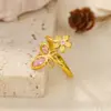 Anillo Abierto de Mariposa y Flor con Diamantes de Colores Chapado en Oro de 18 Quilates, Más Vendido Transfronterizo, Estilo Fresco y Juvenil, Anillo de Dedo Índice con Flor Pequeña Asimétrica