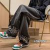 Jeans de Hombre Primavera y Otoño Vintage Desgastados Modernos de Marca Ins Rectos Sueltos Casuales Vibe High Street Pantalones de Papá de Pierna Ancha