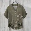 Camisa POLO de Lino para Hombre Más Vendida en el Sudeste Asiático Camisa Hawaiana de Punto Medio de 3 Botones Estilo Japonés Estilo Harajuku Estilo Holgado