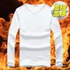 Ropa interior térmica de invierno para hombre, parte superior con forro polar, engrosada, cálida, de manga larga, camiseta de cuello en V, para usar como capa exterior o interior, corte ajustado, ropa de otoño