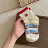 Calcetines Finos de Verano sin Costuras para Mujer Dulces Japoneses de Dibujos Animados Lindos con Letras Calcetines Cortos Blancos de Malla a Rayas Calcetines de Mujer