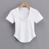 Camiseta de verano estilo americano con escote en U, manga corta, ajustada y sexy, con dobladillo curvo.