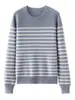 Suéter de Cashmere para Mulheres, Gola Redonda Solta, Estilo Curto Listrado, Suéter de Malha de Manga Longa para Usar por Baixo ou por Cima, Novo Estilo Outono e Inverno