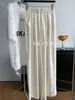 Pantalones Arrugados Perezosos de Pierna Ancha Pierna Recta para Mujer Cintura Elástica Simple Casual Cordón Pantalones de Color Sólido Longitud al Suelo 2026 Primavera Verano