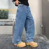Jeans azules lavados y desgastados de estilo americano de marca de moda para hombre, nuevo modelo de otoño 2026, pantalones anchos rectos holgados, al por mayor