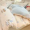 Conjunto de cama de quatro peças em veludo de leite de desenho animado, novo conjunto de cama de fleece de coral de inverno 2026, incluindo lençol de cama e capa de edredom