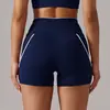 Shorts de Yoga de Bloques de Color Melocotón Levanta Glúteos Estilo Europeo y Americano, Shorts de Running y Fitness Elásticos de Cintura Alta, Shorts Deportivos Ajustados de Tres Cuartos