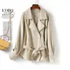 Comercio Exterior Transfronterizo Estilo Europeo y Americano Ropa de Mujer 2026 Otoño Nueva Llegada Solapa con Cinturón Chaqueta de Cuero de Oveja Talla Grande Top